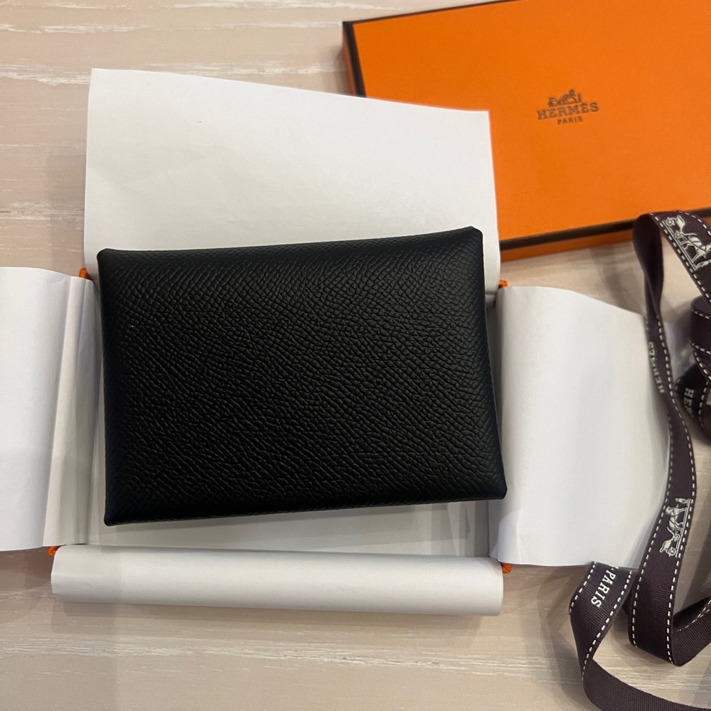 New HERMES Calvi Duo Compact card holder NIOR BLACK WALLET